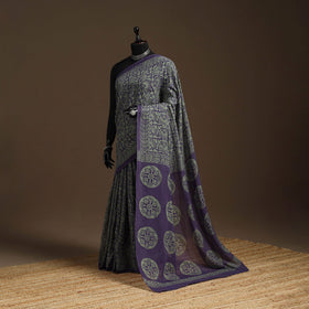 Purple - mul cotton hand batik saree 12 - handcrafted