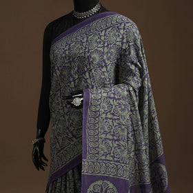 Purple - mul cotton hand batik saree 12 - handcrafted