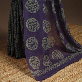 Purple - mul cotton hand batik saree 12 - handcrafted