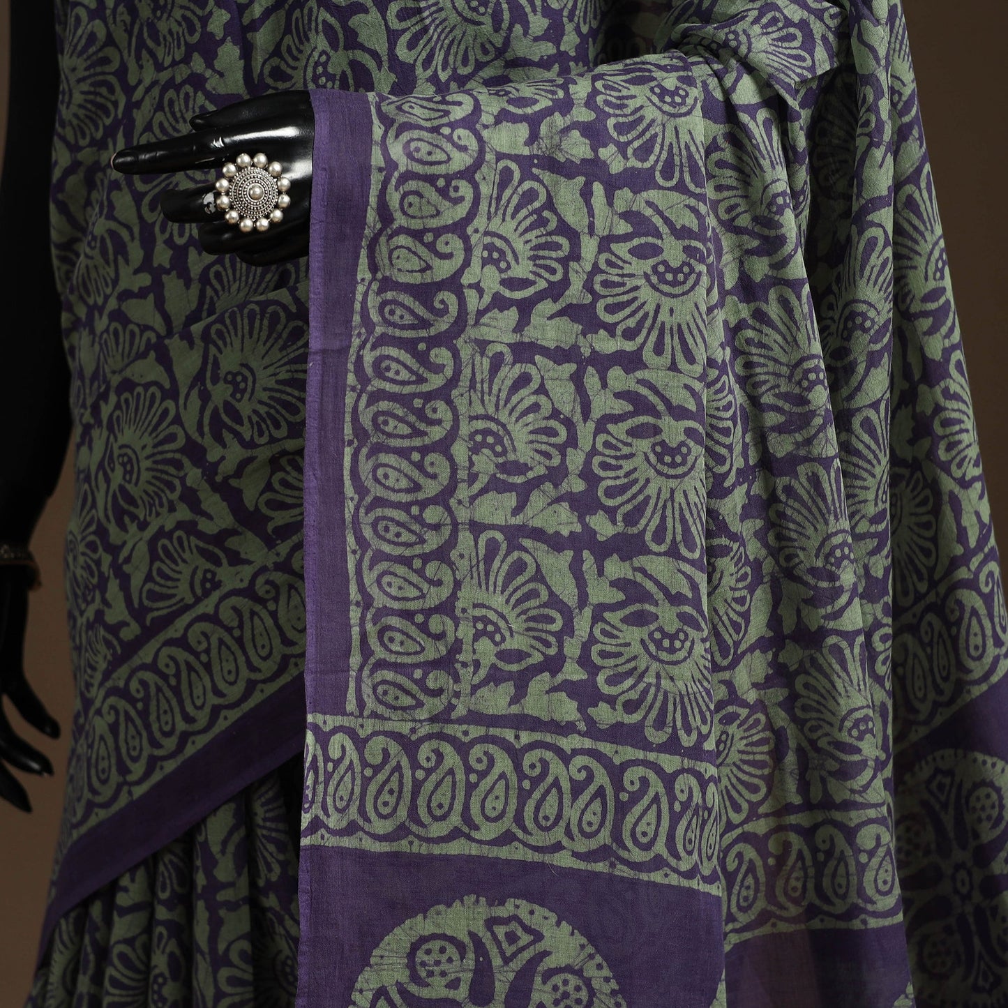 Purple - mul cotton hand batik saree 12 - handcrafted