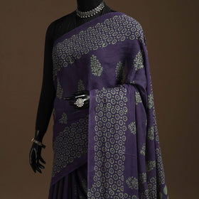 Purple - mul cotton hand batik saree 14 - handcrafted