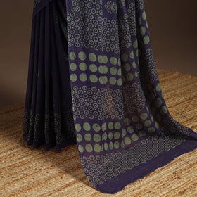 Purple - mul cotton hand batik saree 14 - handcrafted