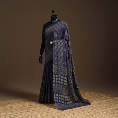 Purple - mul cotton hand batik saree 14 - handcrafted