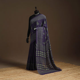 Purple - mul cotton hand batik saree 14 - handcrafted