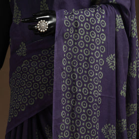 Purple - mul cotton hand batik saree 14 - handcrafted