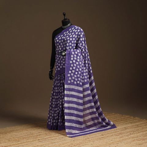 Purple - mul cotton hand batik saree 16 - handcrafted