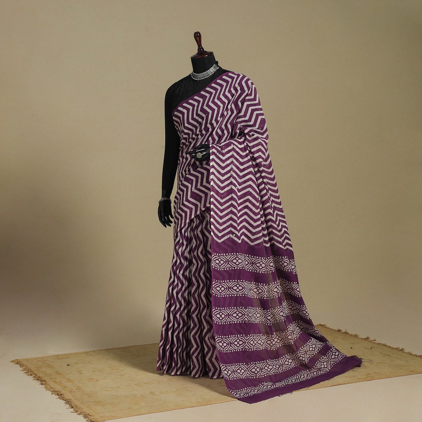 Purple - mul cotton hand batik saree 42 - handcrafted