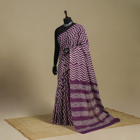 Purple - mul cotton hand batik saree 42 - handcrafted