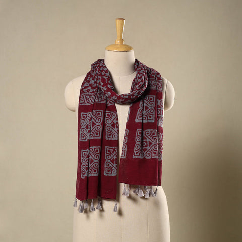 Buy Purple Mul Cotton Hand Batik Print Stole with Tassels