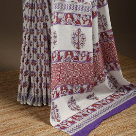 Purple - mul cotton sanganeri saree 01 - handcrafted