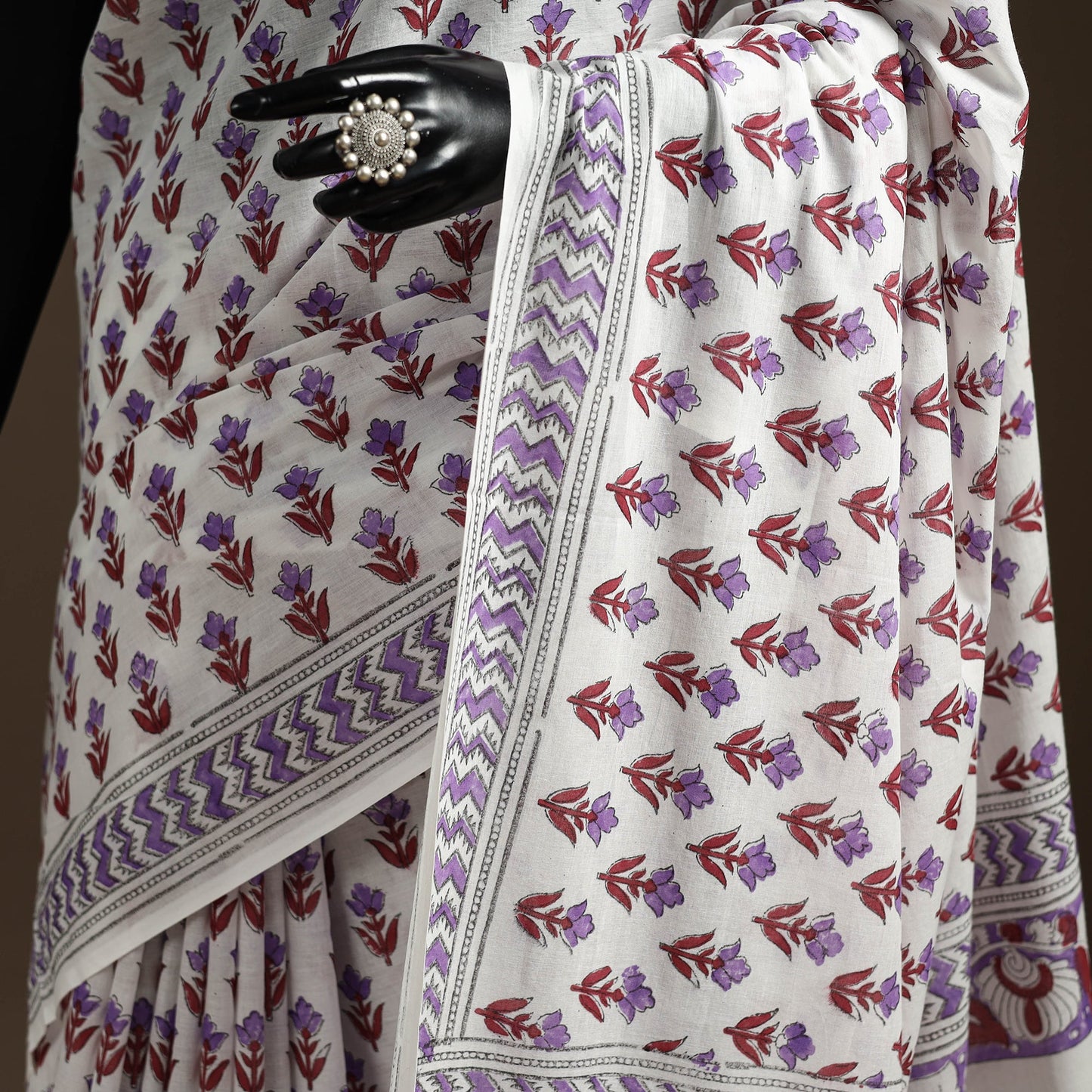 Purple - mul cotton sanganeri saree 01 - handcrafted