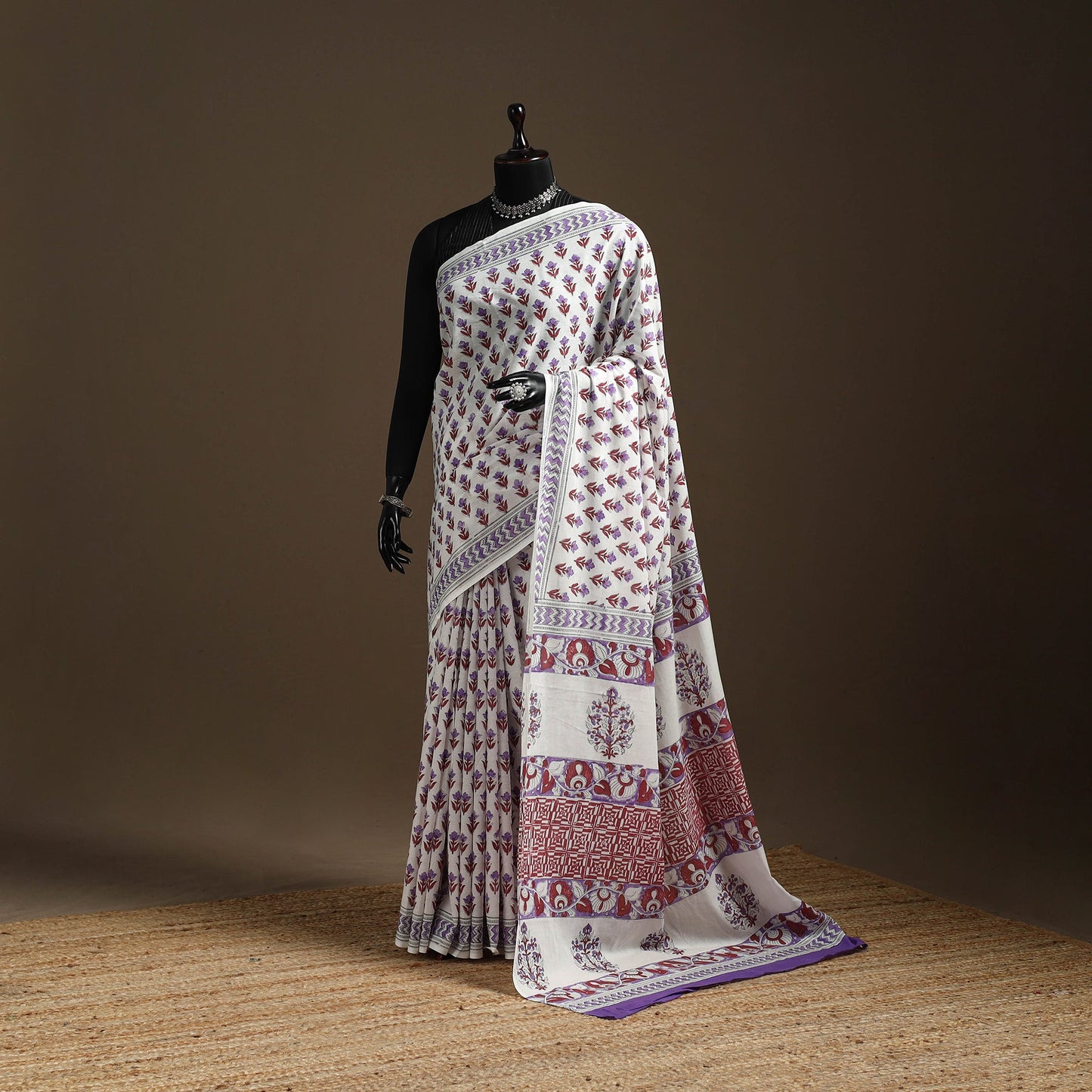 Purple - mul cotton sanganeri saree 01 - handcrafted