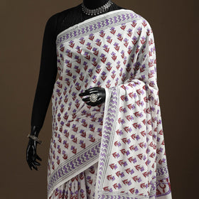 Purple - mul cotton sanganeri saree 01 - handcrafted