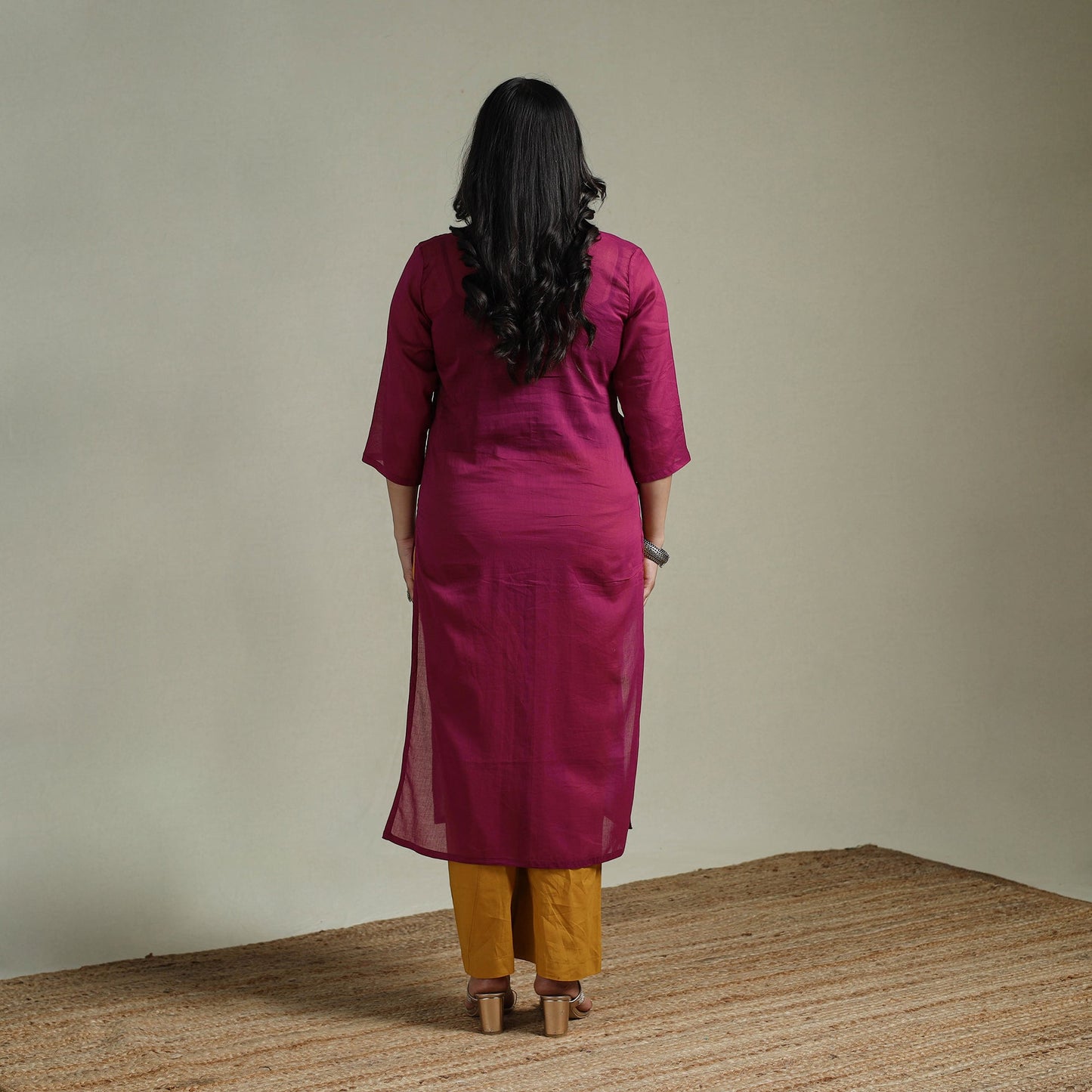 Mulmalai cotton plain dyed straight kurta 02 - handcrafted