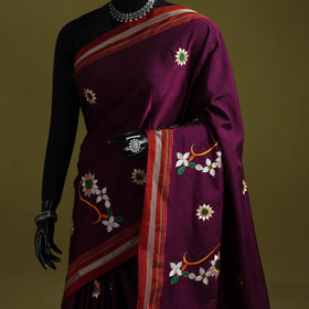 Nath work silk cotton khun saree 05 - handcrafted
