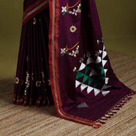 Nath work silk cotton khun saree 05 - handcrafted