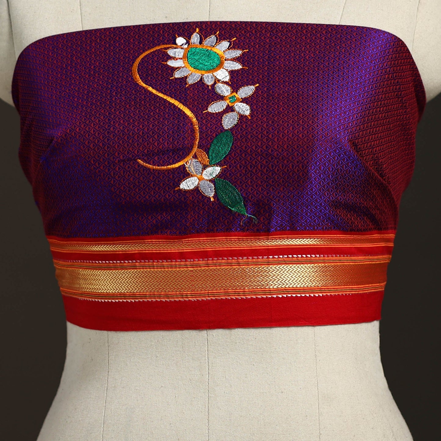 Purple - nathani work mercerised cotton khun blouse piece