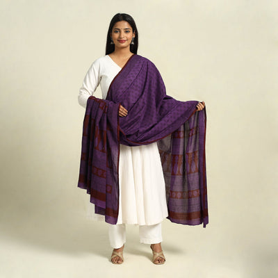  Purple Natural Dye Mul Cotton Bagh Print Dupatta