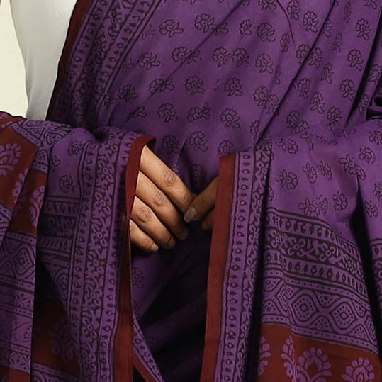  Purple Natural Dye Mul Cotton Bagh Print Dupatta