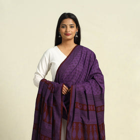  Purple Natural Dye Mul Cotton Bagh Print Dupatta