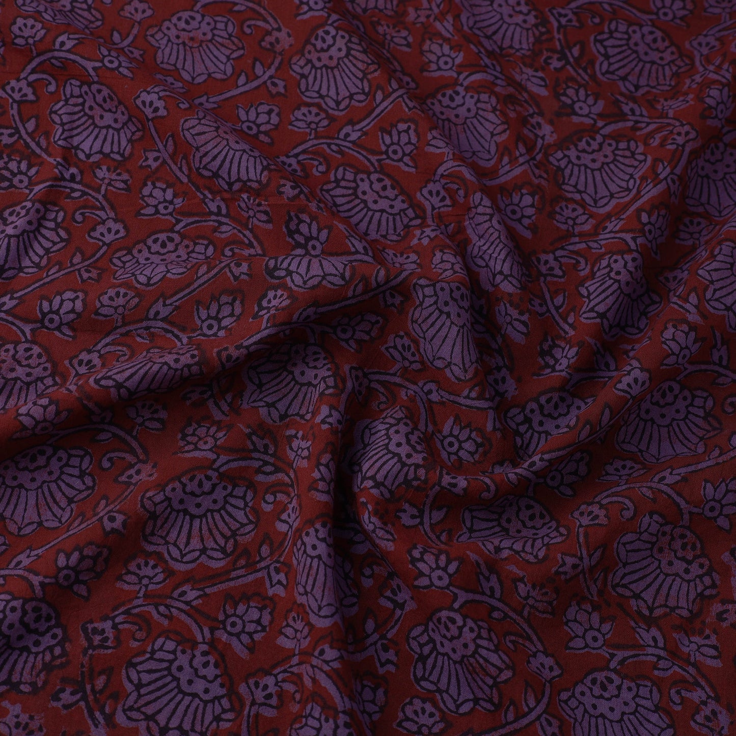 Purple Natural Dyed Bagh Print Mul Cotton Fabric