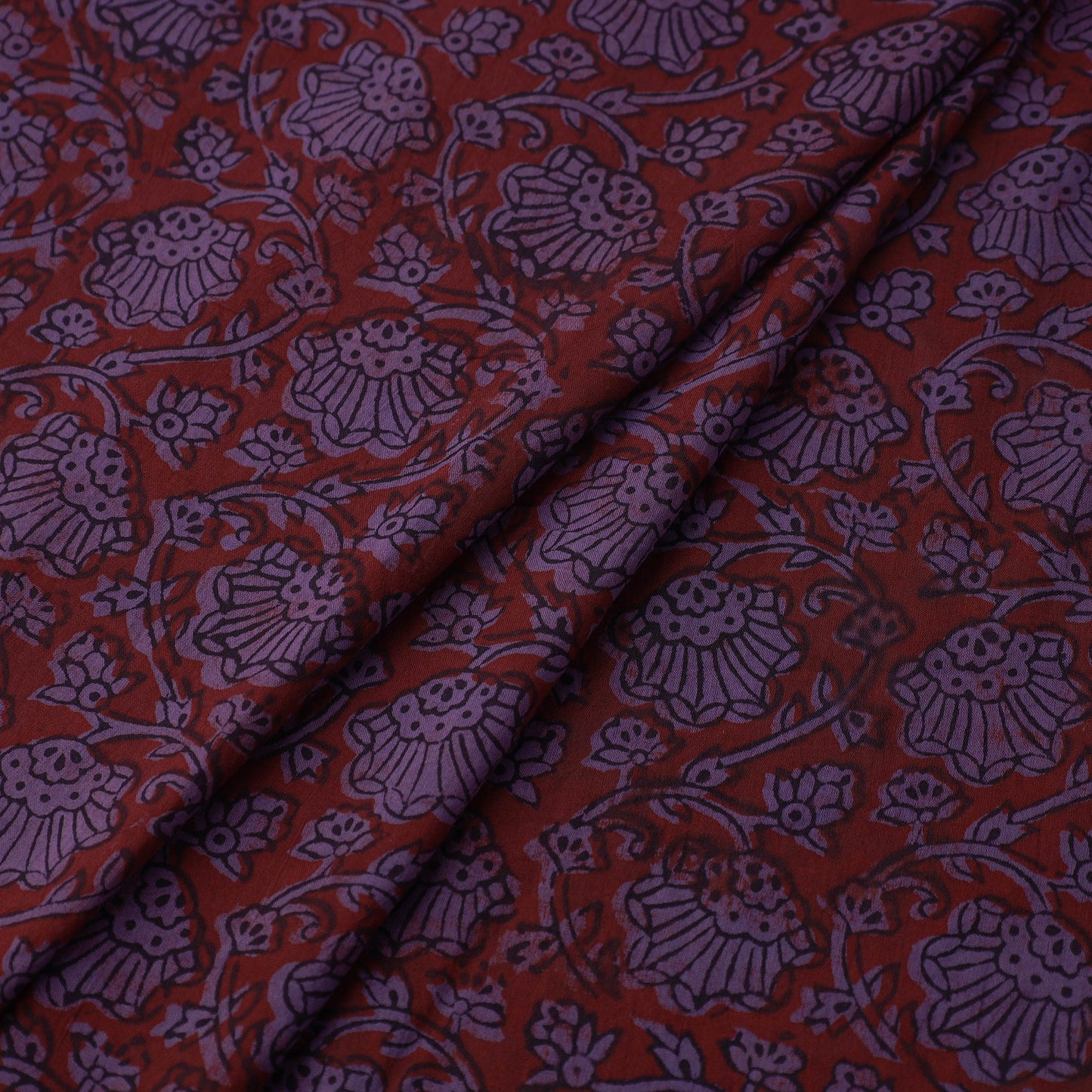 Purple Natural Dyed Bagh Print Mul Cotton Fabric
