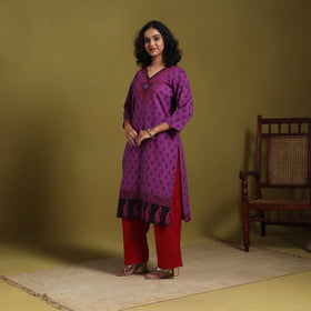 Purple - natural dyed cotton straight bagh kurta 07