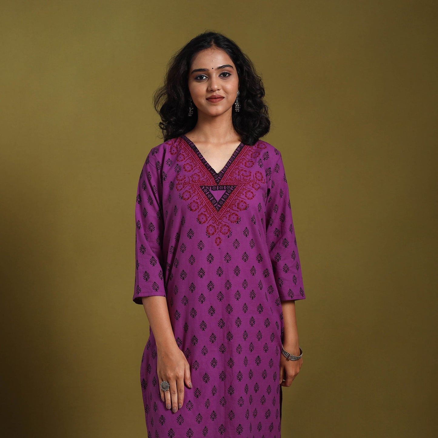 Purple - natural dyed cotton straight bagh kurta 07