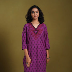 Purple - natural dyed cotton straight bagh kurta 07