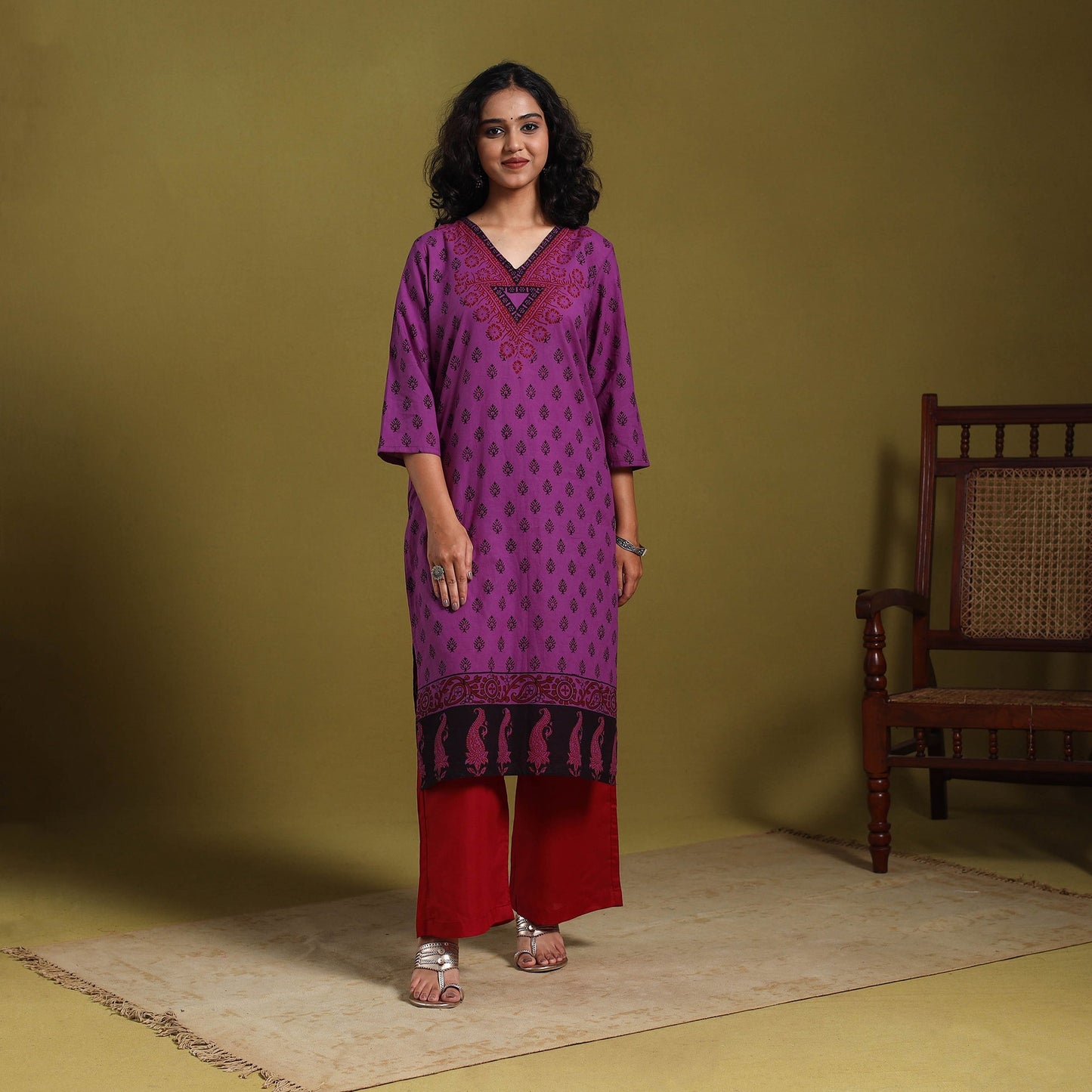 Purple - natural dyed cotton straight bagh kurta 07