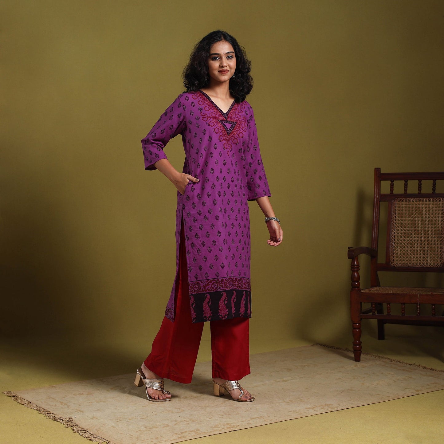 Purple - natural dyed cotton straight bagh kurta 07