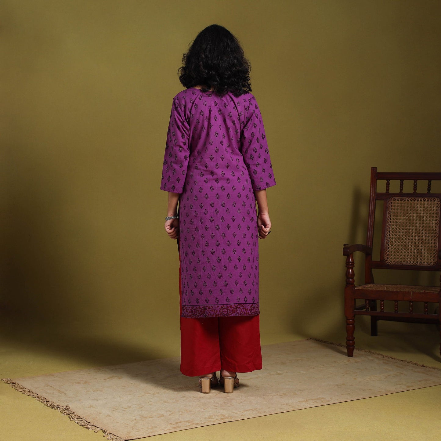 Purple - natural dyed cotton straight bagh kurta 07