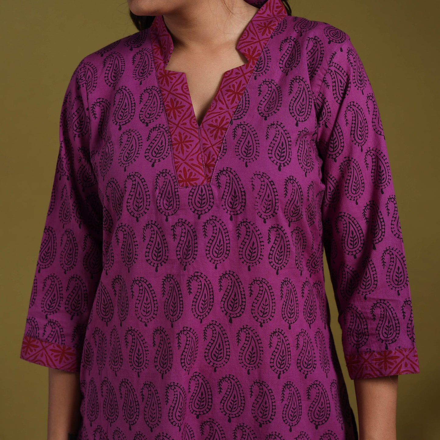 Purple - natural dyed cotton straight bagh kurta 13