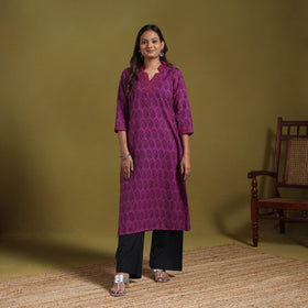 Purple - natural dyed cotton straight bagh kurta 13