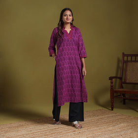 Purple - natural dyed cotton straight bagh kurta 13