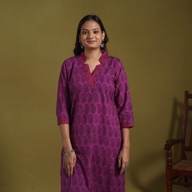 Purple - natural dyed cotton straight bagh kurta 13
