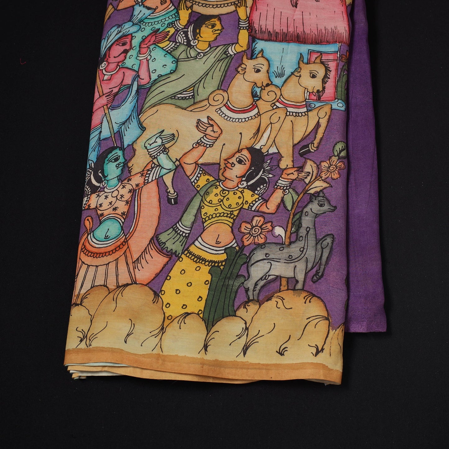 Natural dyed handloom chanderi silk handpainted