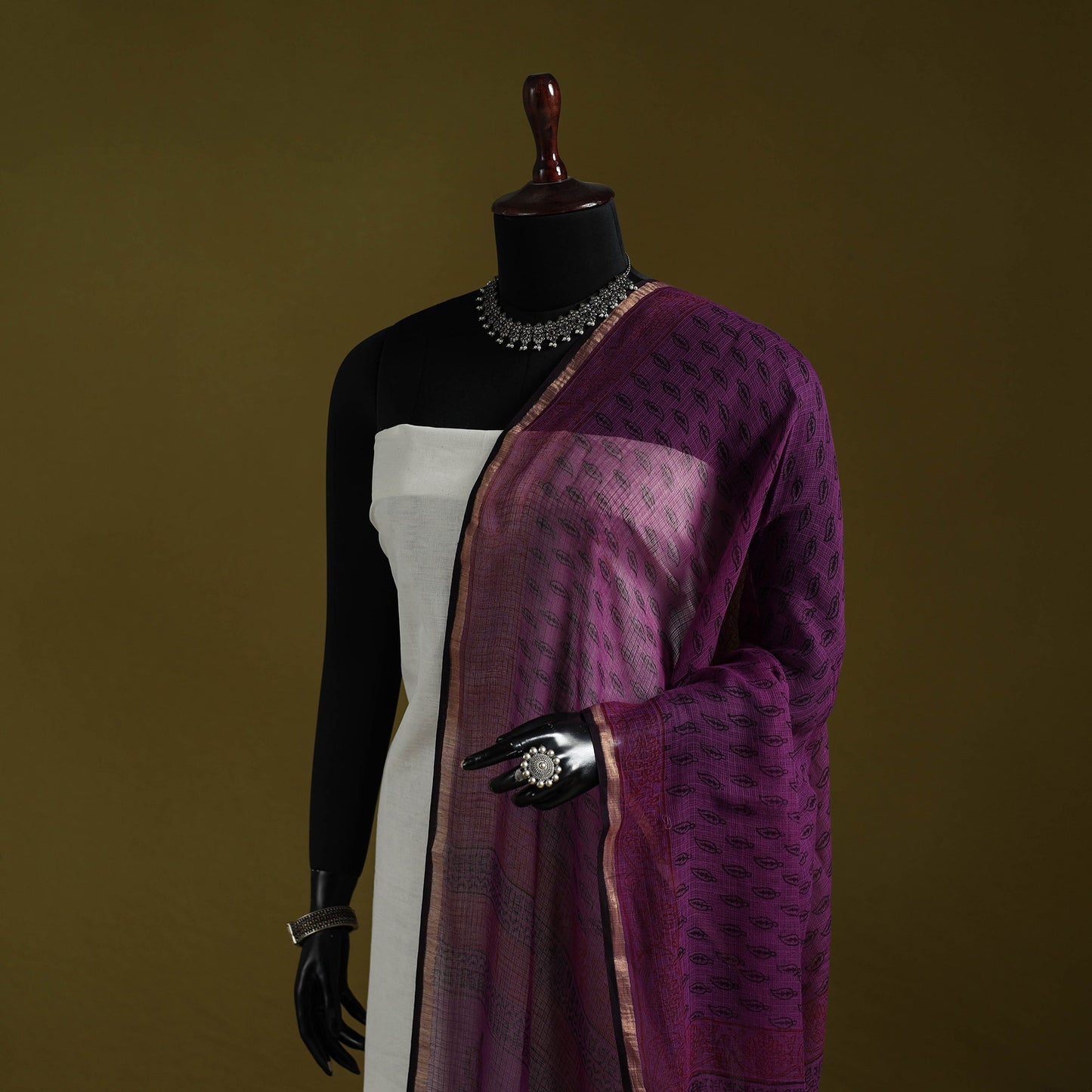 Natural dyed kota doria cotton hand block bagh print