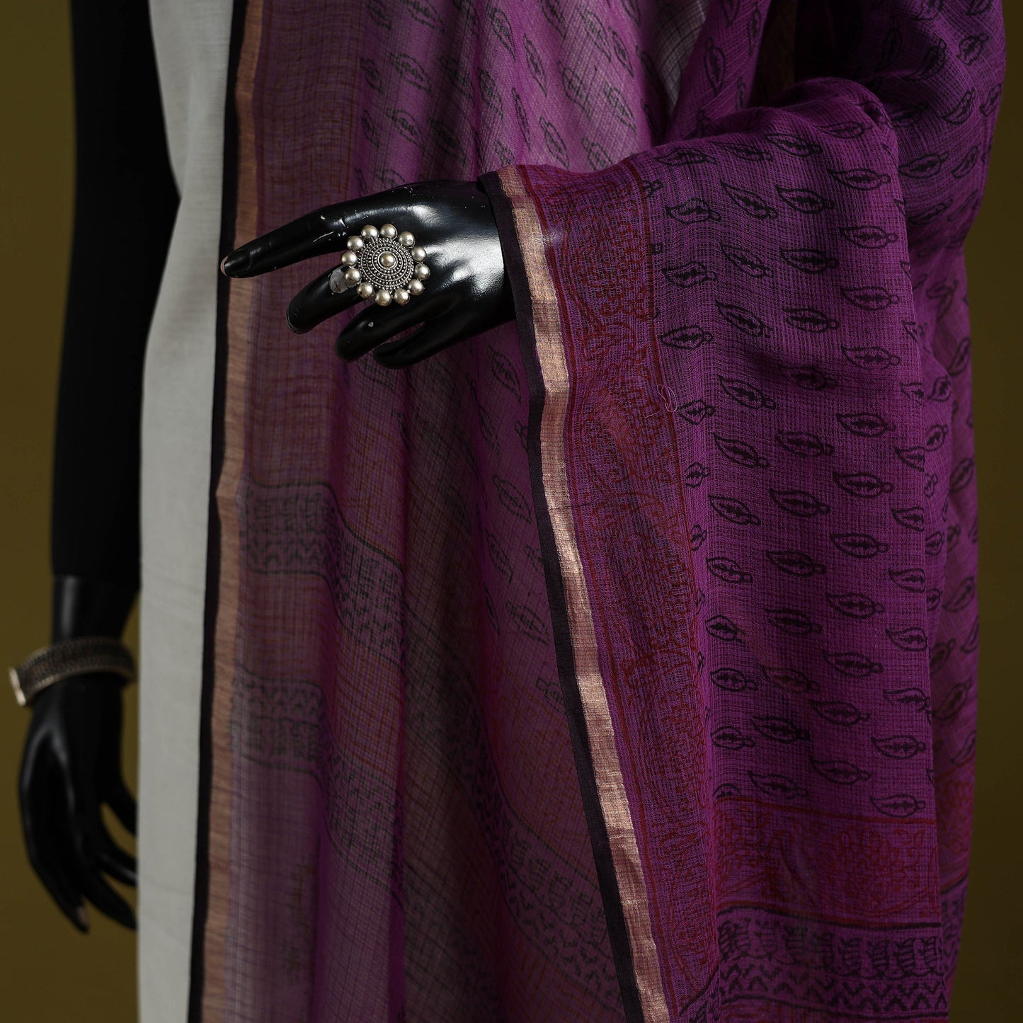 Natural dyed kota doria cotton hand block bagh print