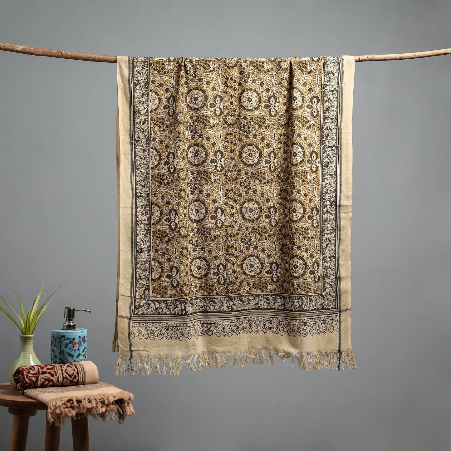 Natural dyed pedana kalamkari printed handloom cotton towel