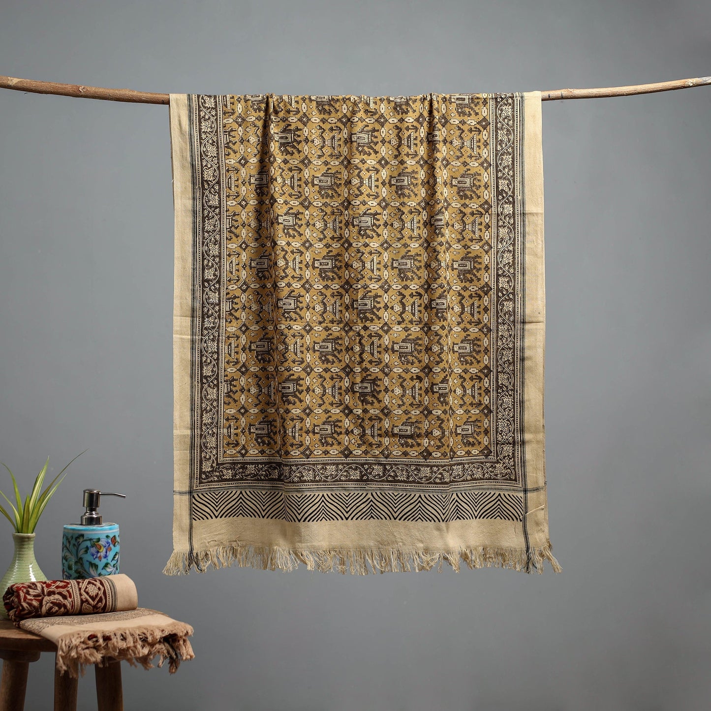 Natural dyed pedana kalamkari printed handloom cotton towel