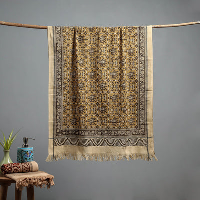 Natural dyed pedana kalamkari printed handloom cotton towel