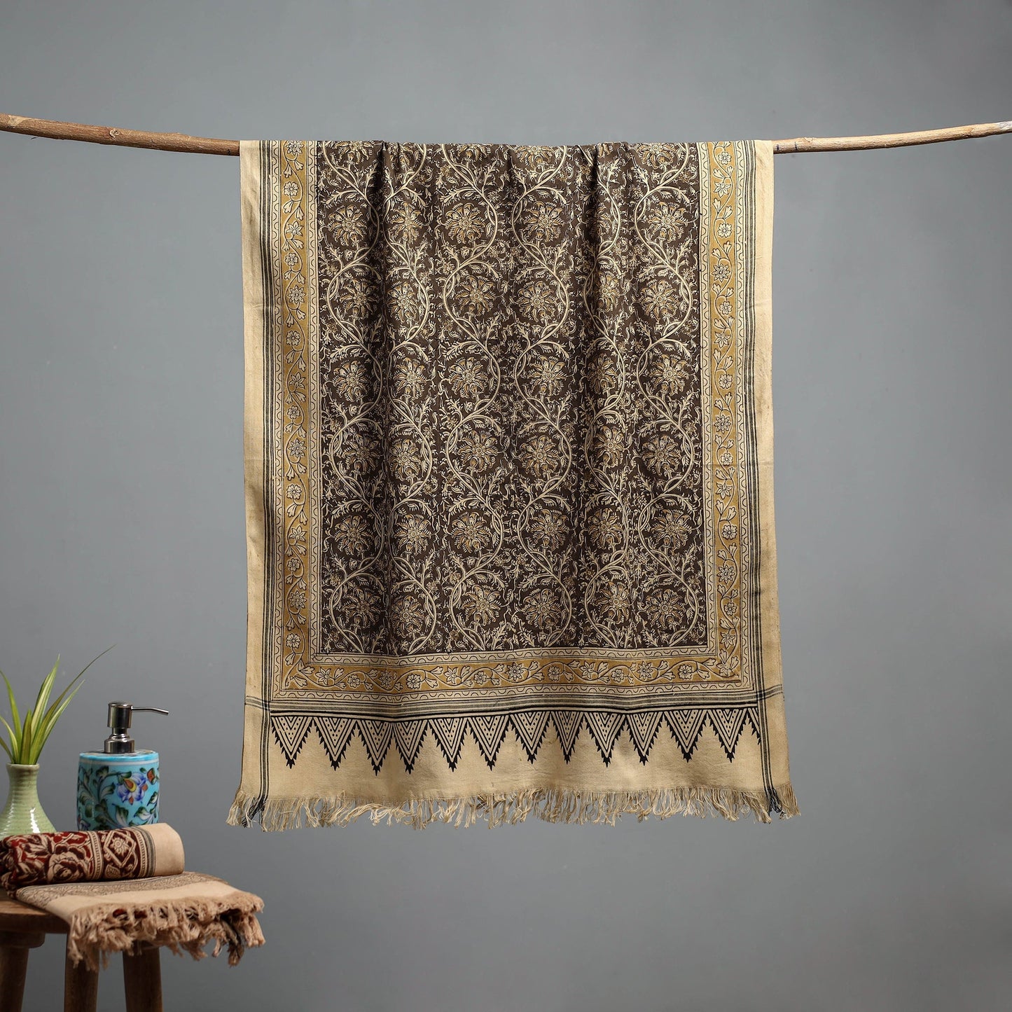 Natural dyed pedana kalamkari printed handloom cotton towel