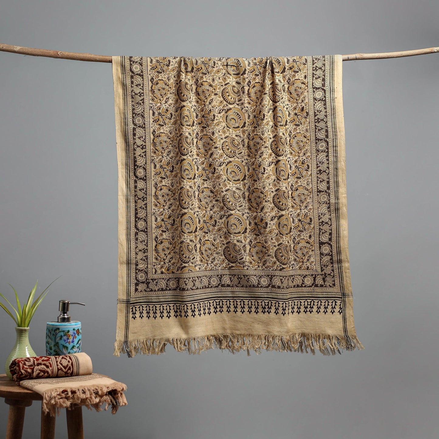 Natural dyed pedana kalamkari printed handloom cotton towel