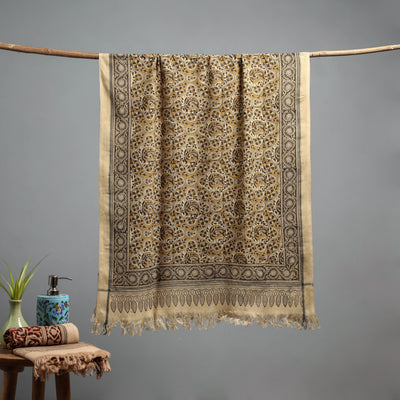 Natural dyed pedana kalamkari printed handloom cotton towel