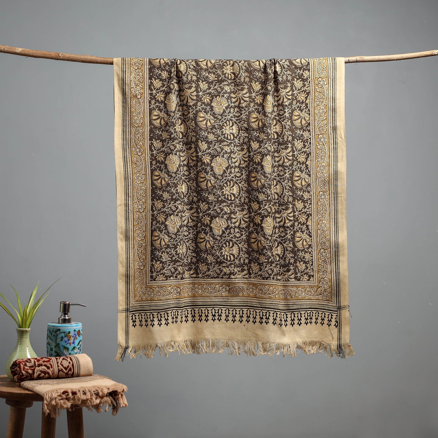 Natural dyed pedana kalamkari printed handloom cotton towel