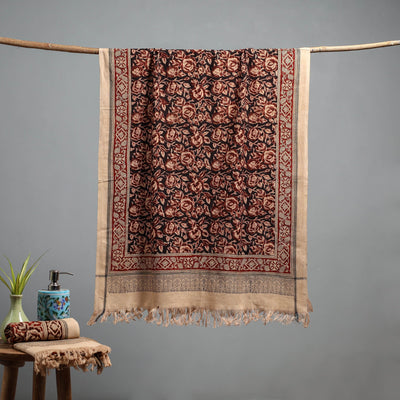 Natural dyed pedana kalamkari printed handloom cotton towel