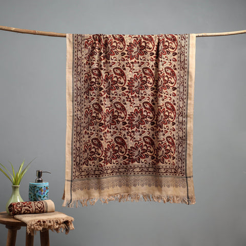 Natural dyed pedana kalamkari printed handloom cotton towel