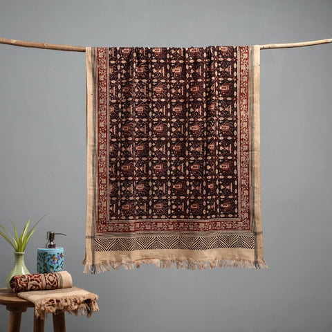 Natural dyed pedana kalamkari printed handloom cotton towel