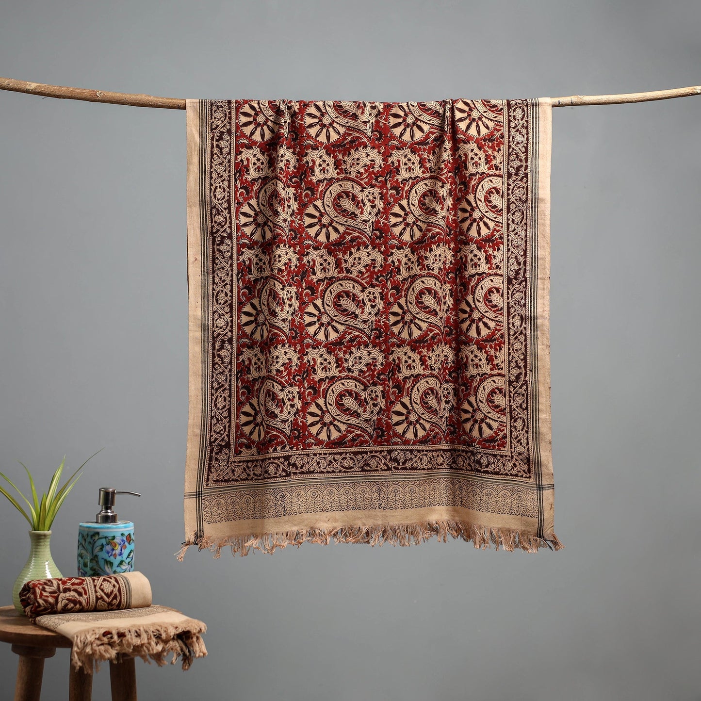 Natural dyed pedana kalamkari printed handloom cotton towel